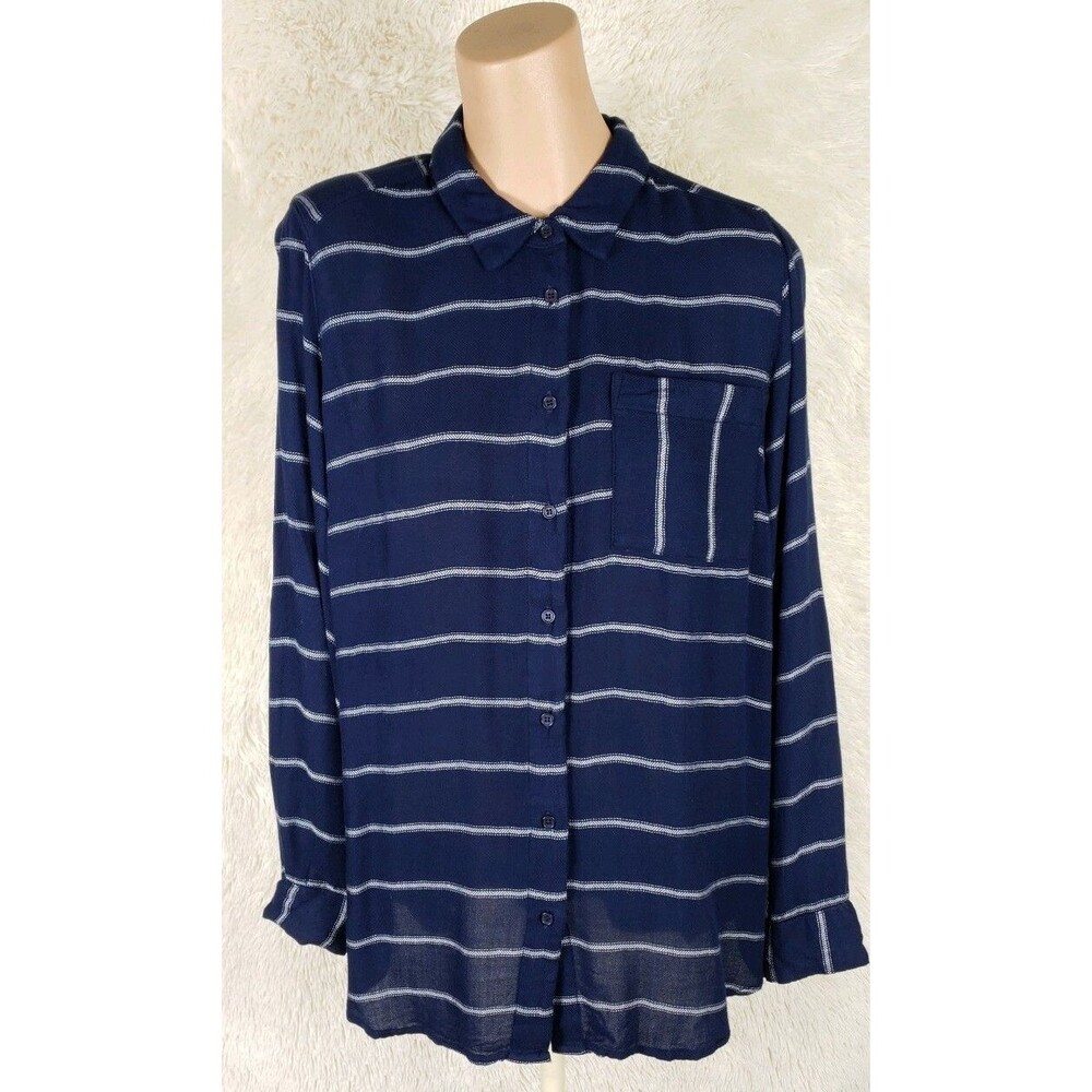 Target Collection Top Size 14 Woven Button Down Top Long Sleeve Navy Striped E